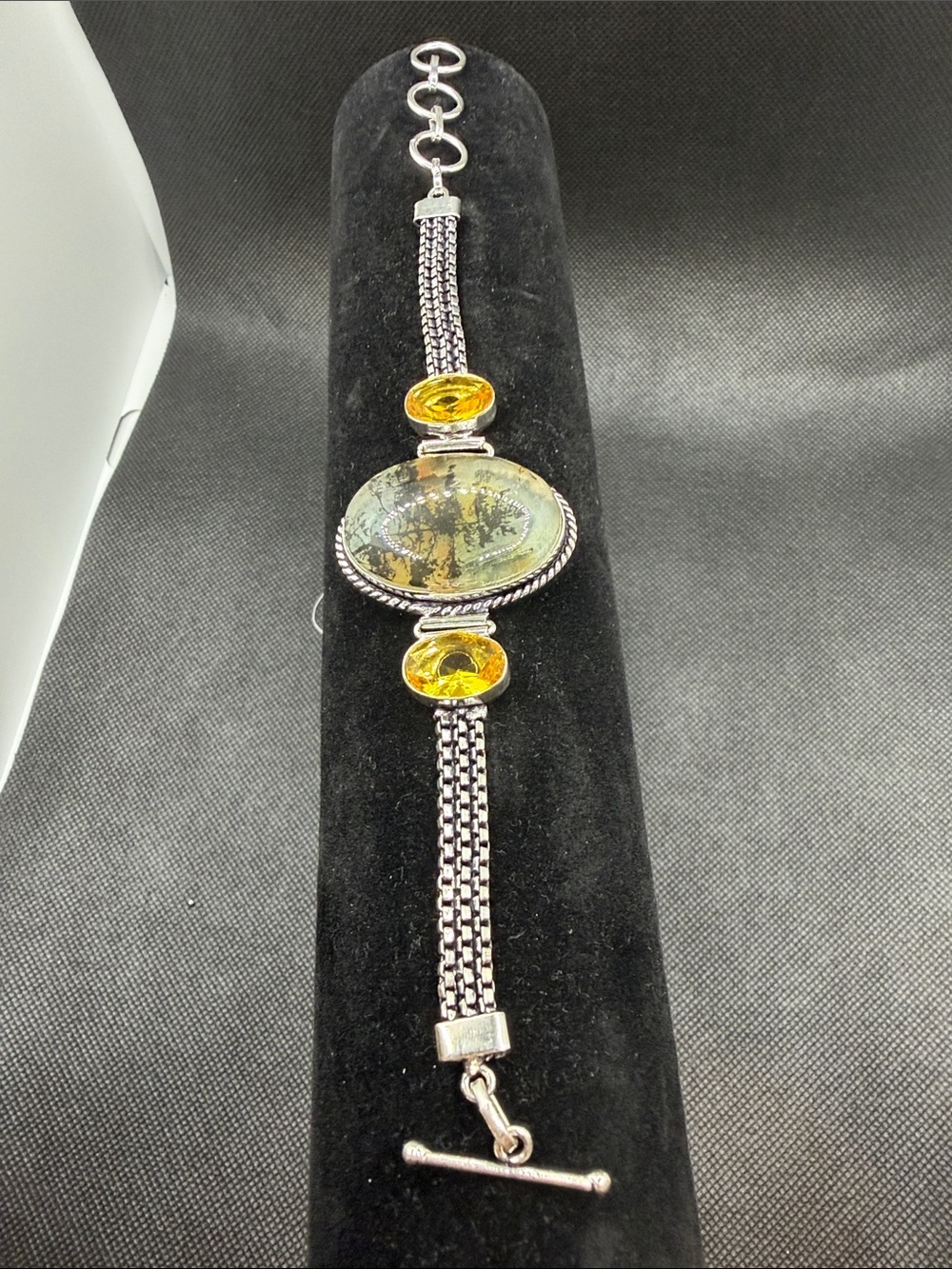 One of a kind Sterling Silver Dendrite Picture Opal and Citrine Bracelet